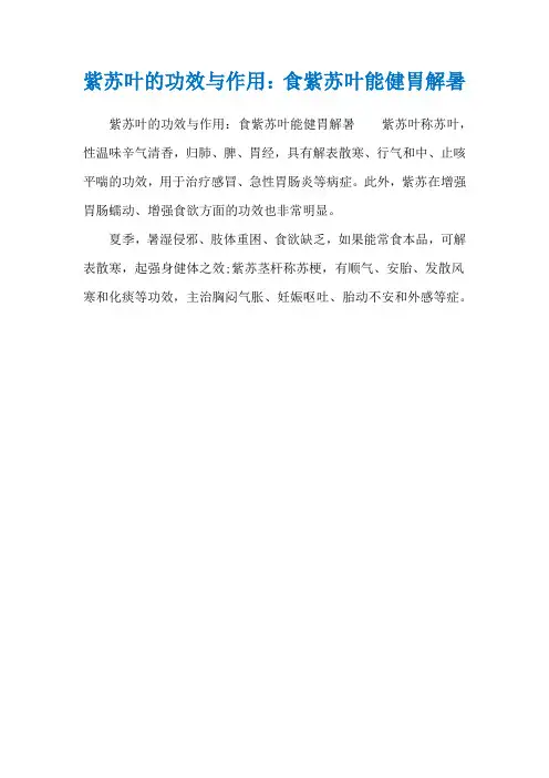 紫苏叶的功效与作用：食紫苏叶能健胃解暑