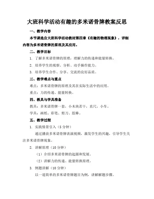 大班科学活动有趣的多米诺骨牌教案反思