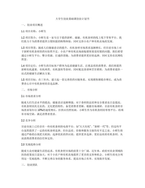 大学生创业基础课创业计划书