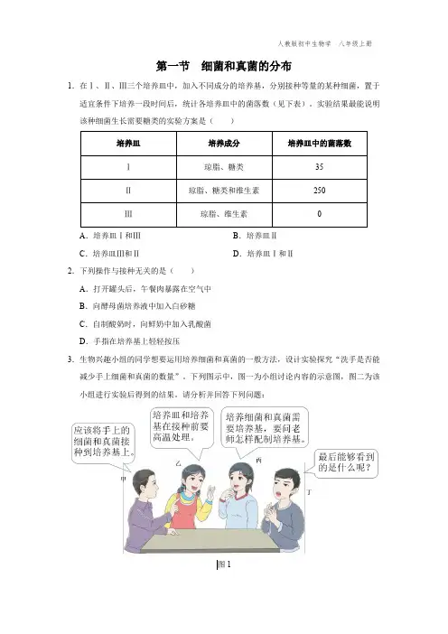 八年级-人教版-生物-上册-[综合训练]第一节-细菌和真菌的分布