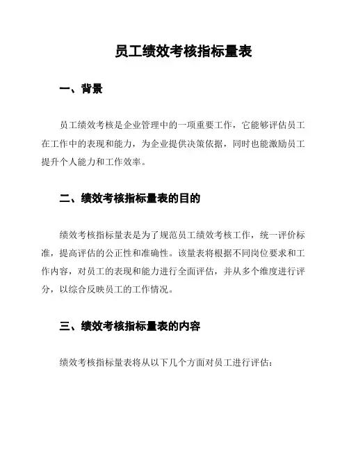 员工绩效考核指标量表