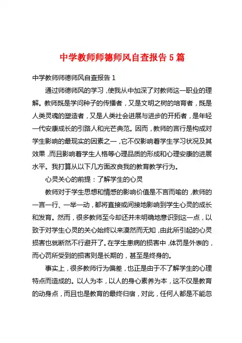 中学教师师德师风自查报告5篇
