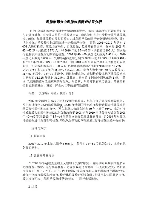 乳腺癌筛查中乳腺疾病筛查结果分析