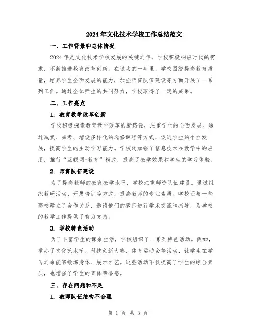 2024年文化技术学校工作总结范文
