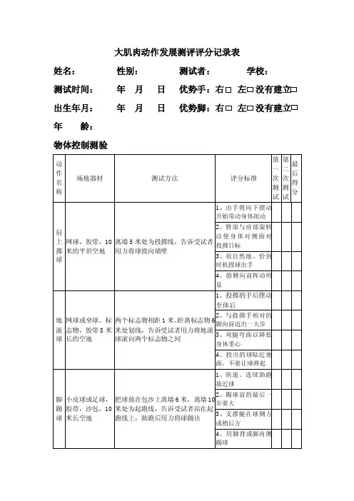 TGMD-2大肌肉动作测试