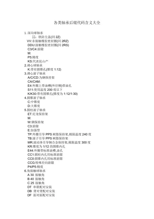 各类轴承后缀代码含义大全