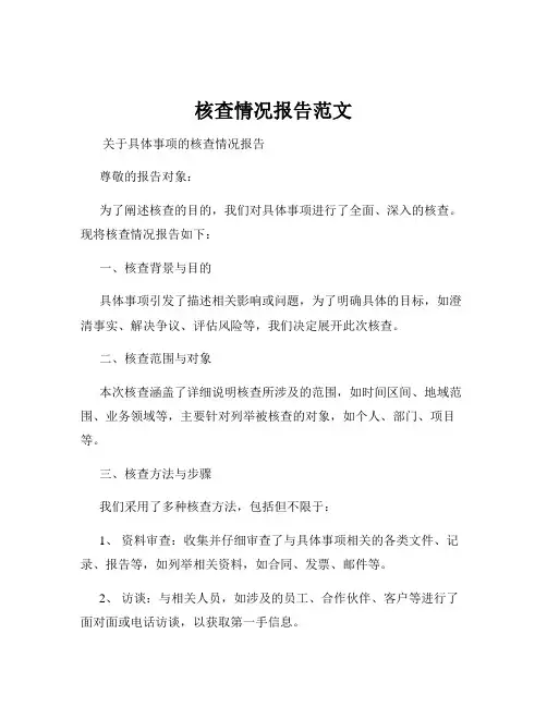 核查情况报告范文