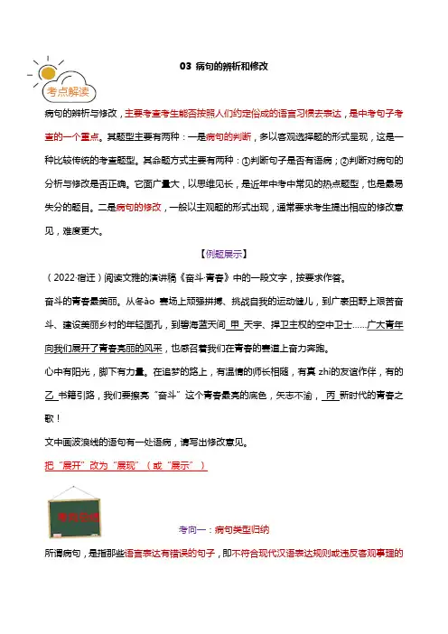 备战2023年中考语文一轮复习考点03 病句的辨析和修改