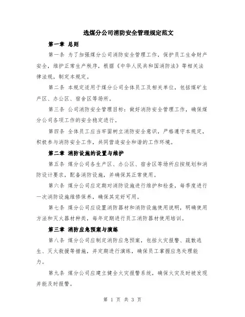 选煤分公司消防安全管理规定范文