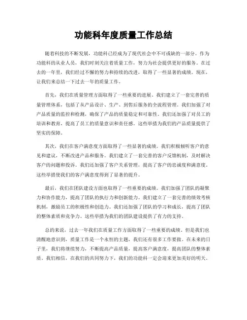 功能科年度质量工作总结