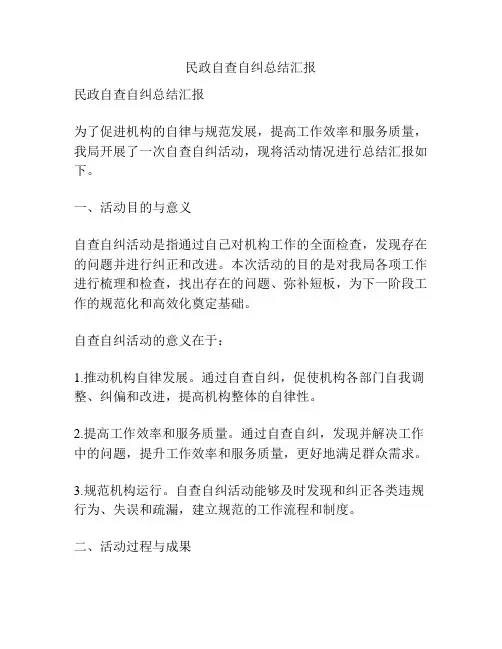 民政自查自纠总结汇报