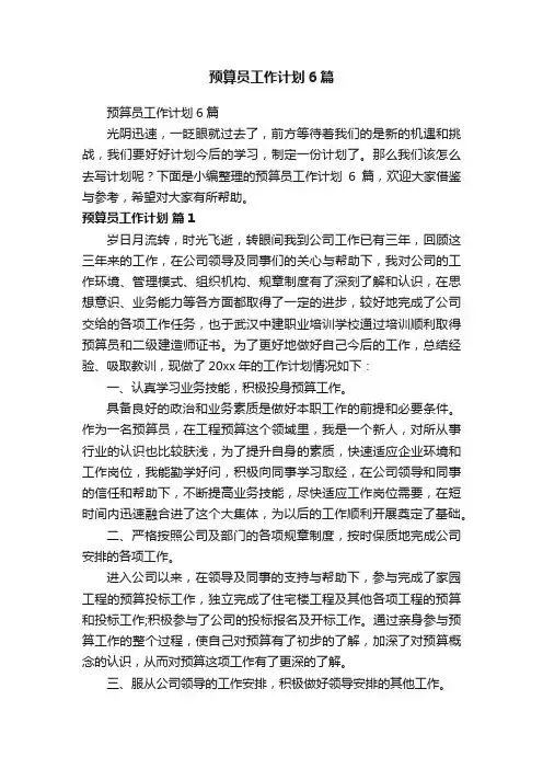 预算员工作计划6篇