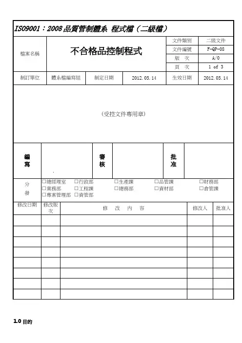 F-QP-008A---不合格品控制程序(品质)