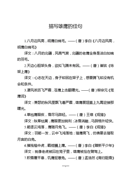 描写雄鹰的佳句