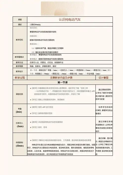 中职《新能源汽车概论》教案 第1课 认识纯电动汽车