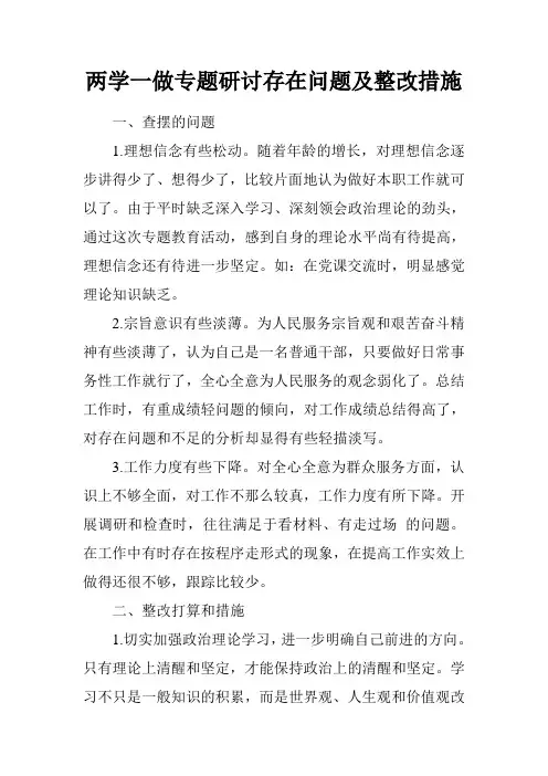 两学一做专题研讨存在问题及整改措施.doc