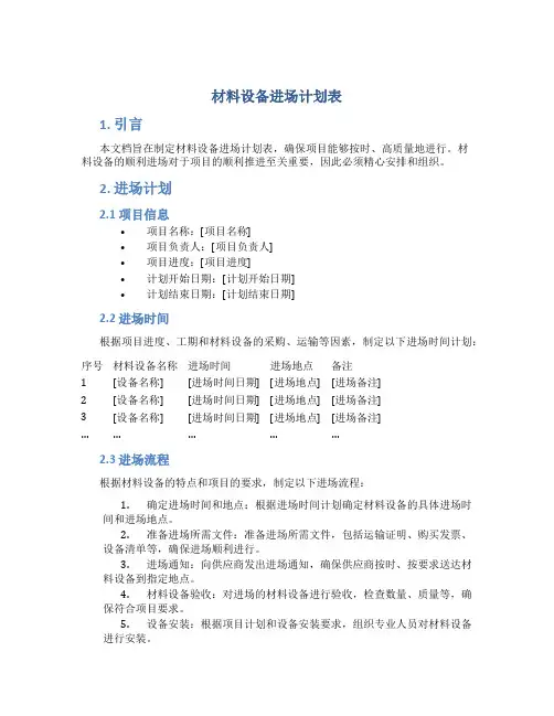 材料设备进场计划表