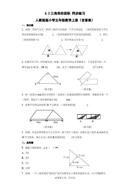 人教版数学五年级上册 第六单元 三角形的面积 同步练习(含答案)