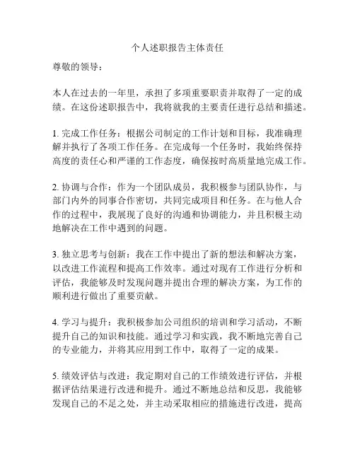个人述职报告主体责任