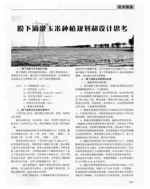 膜下滴灌玉米种植规划和设计思考