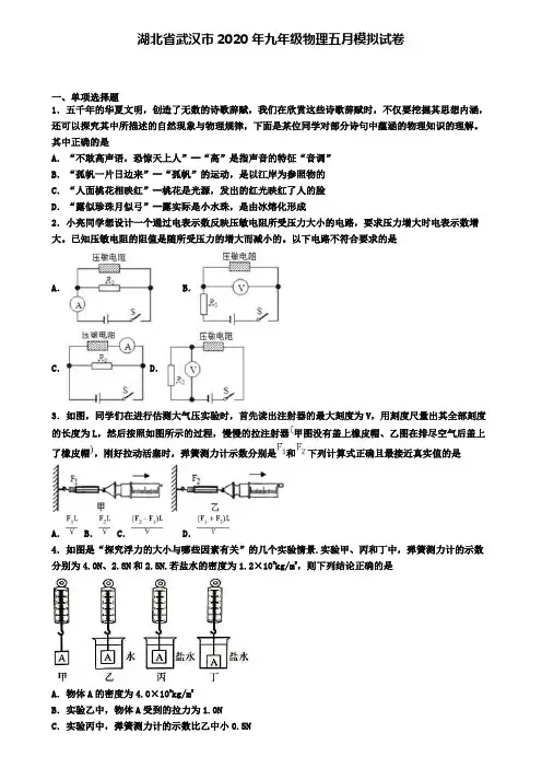 湖北省武汉市2020年九年级物理五月模拟试卷