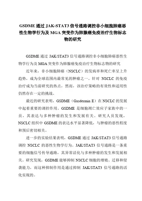 GSDME通过JAK-STAT3信号通路调控非小细胞肺癌恶性生物学行为及MGA突变作为肺腺癌免疫治疗