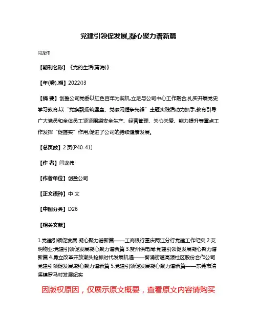 党建引领促发展,凝心聚力谱新篇
