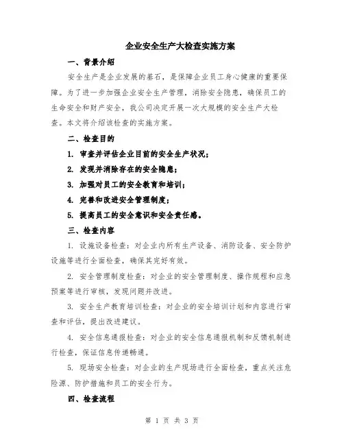 企业安全生产大检查实施方案