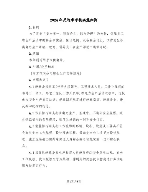 2024年反违章考核实施细则(二篇)