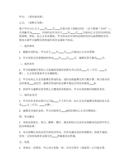 交货逾期违约协议书模板