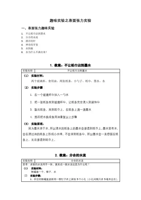小学初中趣味物理实验——表面张力实验