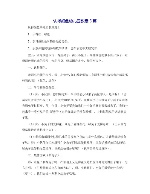 认识颜色幼儿园教案5篇