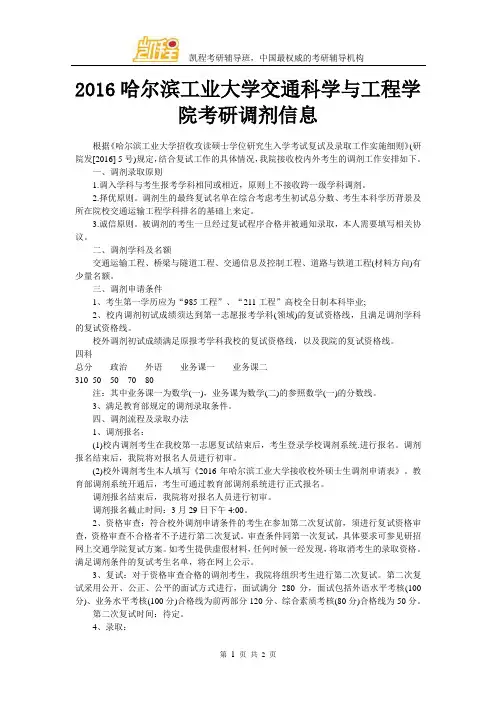 2016哈尔滨工业大学交通科学与工程学院考研调剂信息