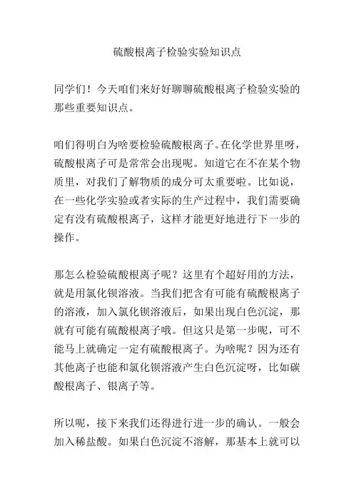 硫酸根离子检验实验知识点