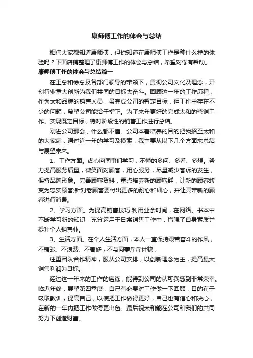 康师傅工作的体会与总结