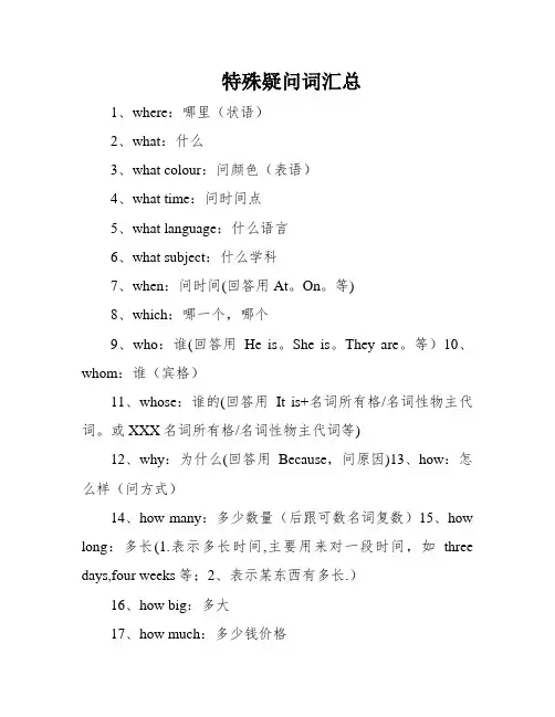 特殊疑问词汇总