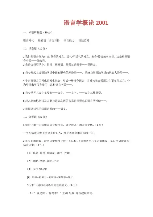 北师大语言学及应用语言学考研真题