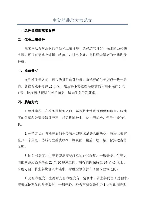生姜的栽培方法范文
