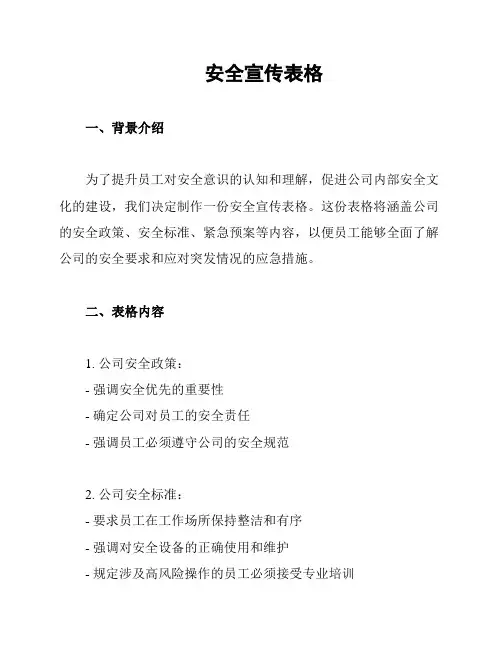 安全宣传表格