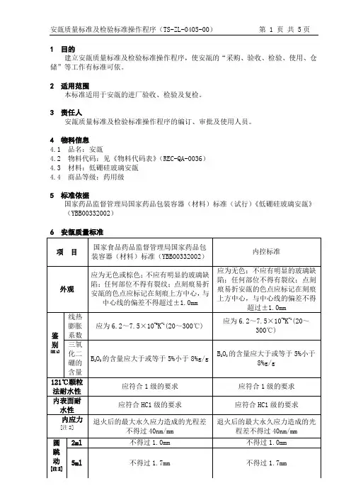 安瓿质量标准及检验标准操作程序