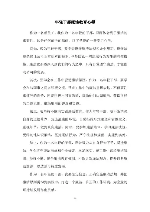 年轻干部廉洁教育心得