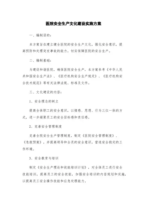 医院安全生产文化建设实施方案