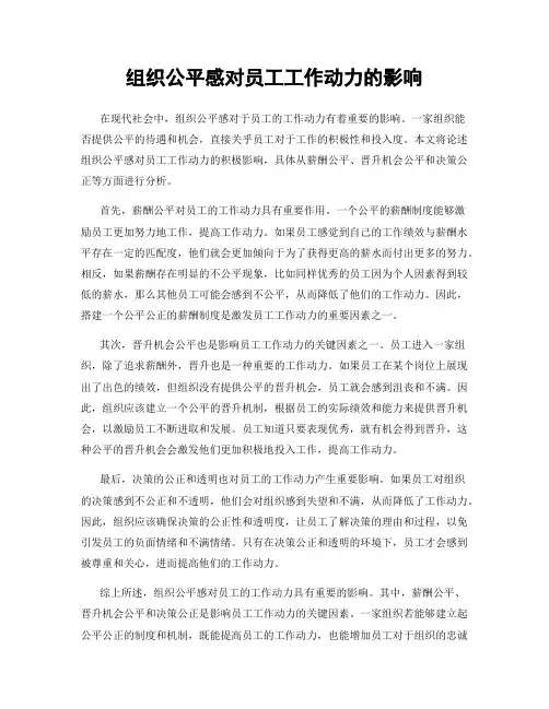 组织公平感对员工工作动力的影响
