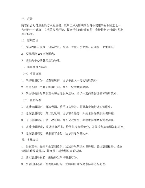 学校禁烟奖惩制度及标准