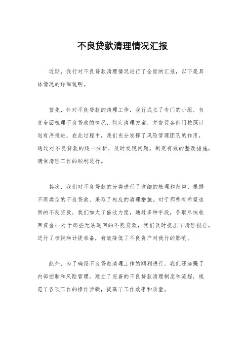 不良贷款清理情况汇报