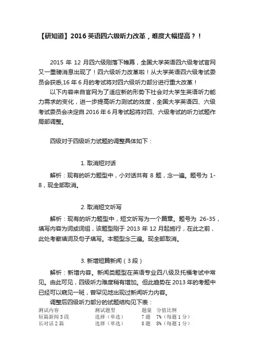【研知道】2016英语四六级听力改革，难度大幅提高？！
