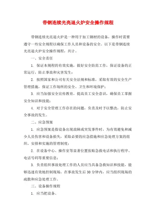 带钢连续光亮退火炉安全操作规程