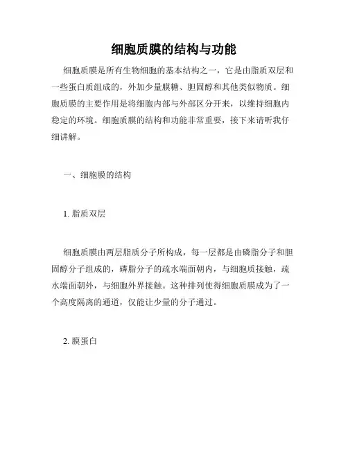 细胞质膜的结构与功能