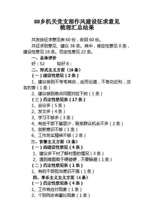 乡机关党支部作风建设征求意见梳理表