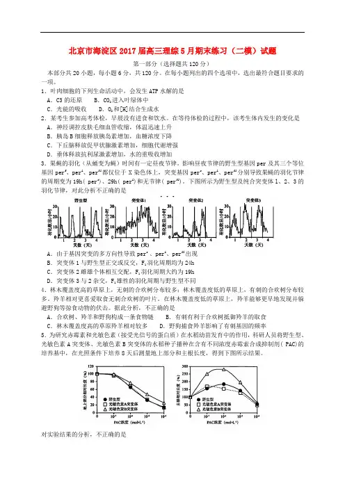 北京市海淀区高三理综5月期末练习(二模)试题